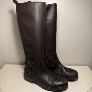 Ugg Leather Brown Tall Buckle Boots Women’s Size 7 Winter Gold Riding Hiking